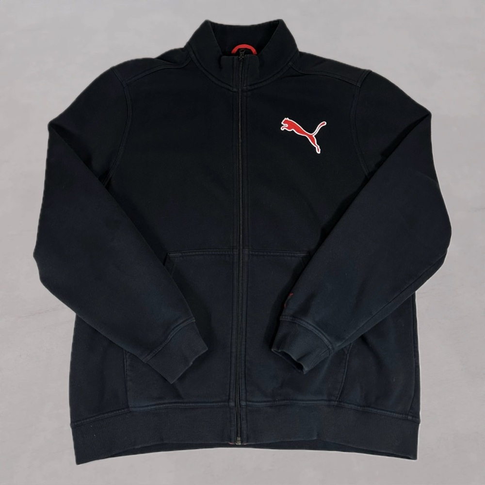 Puma Black Zip-up Track Jacket with Red Logo Athletic Sportswear Men’s 2XL